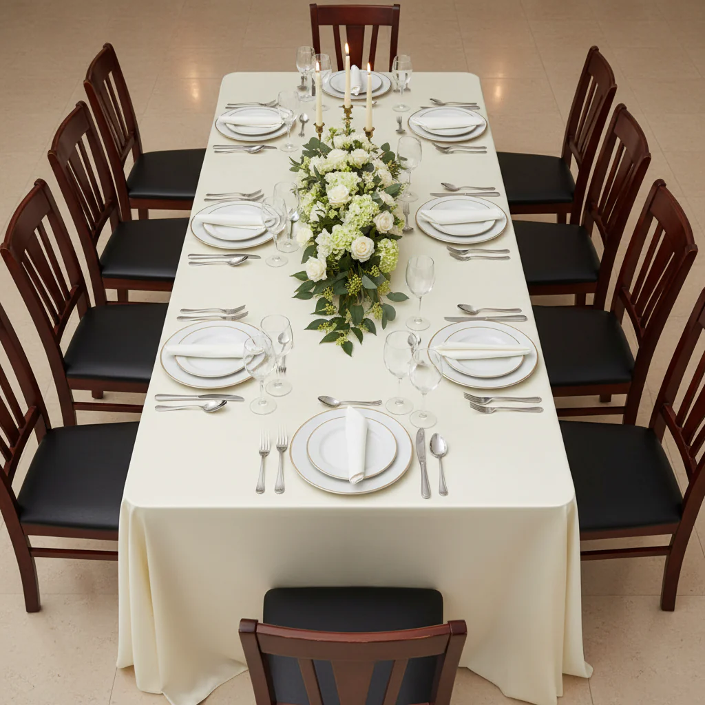 Lamour Satin 90"x156" Rectangular Oblong Tablecloth - Ivory - Image 2