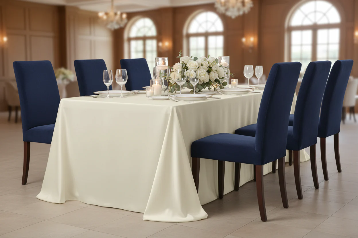 Lamour Satin 90"x156" Rectangular Oblong Tablecloth - Ivory - Image 3