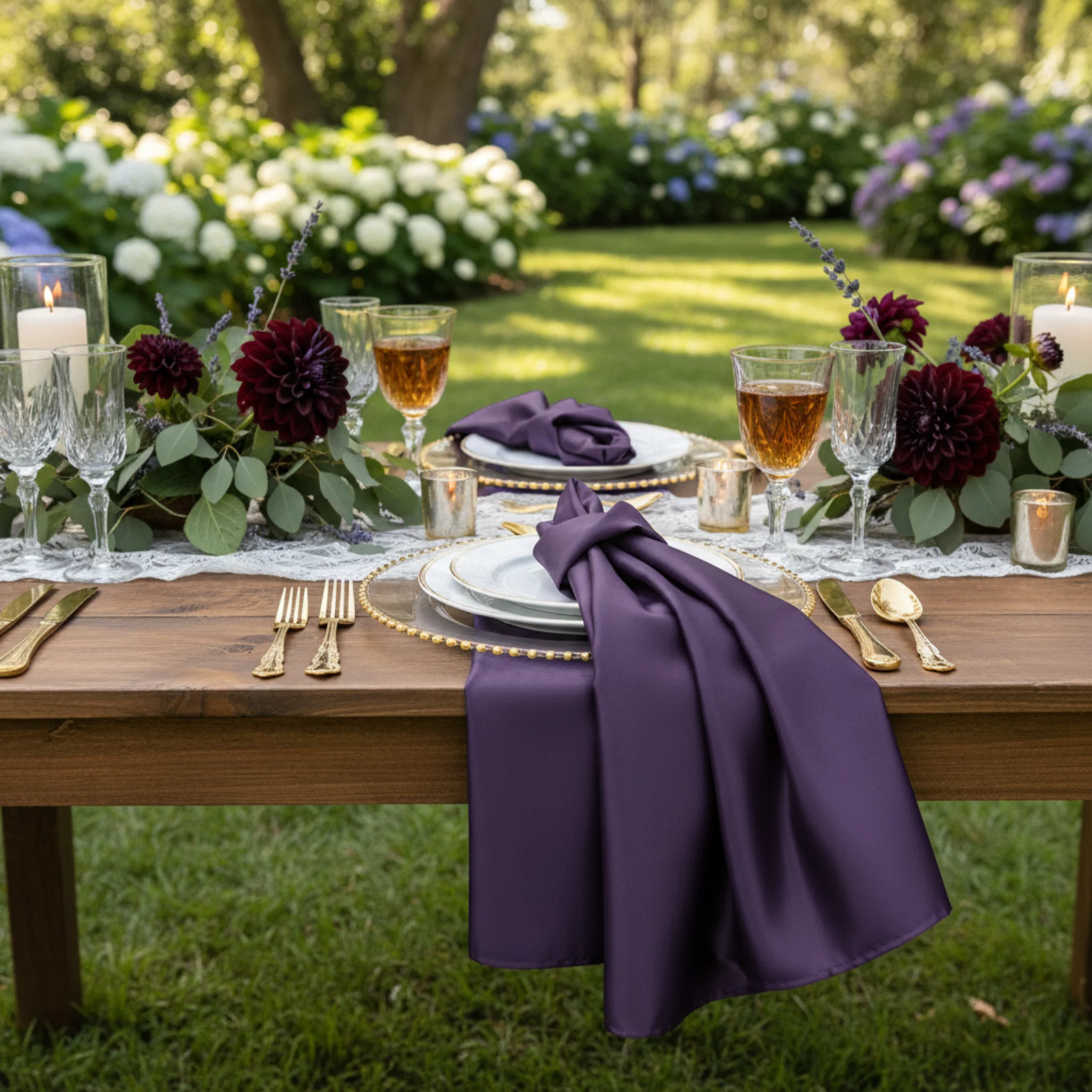 Lamour Satin Napkin 20"x20" - Eggplant/Plum - Image 3