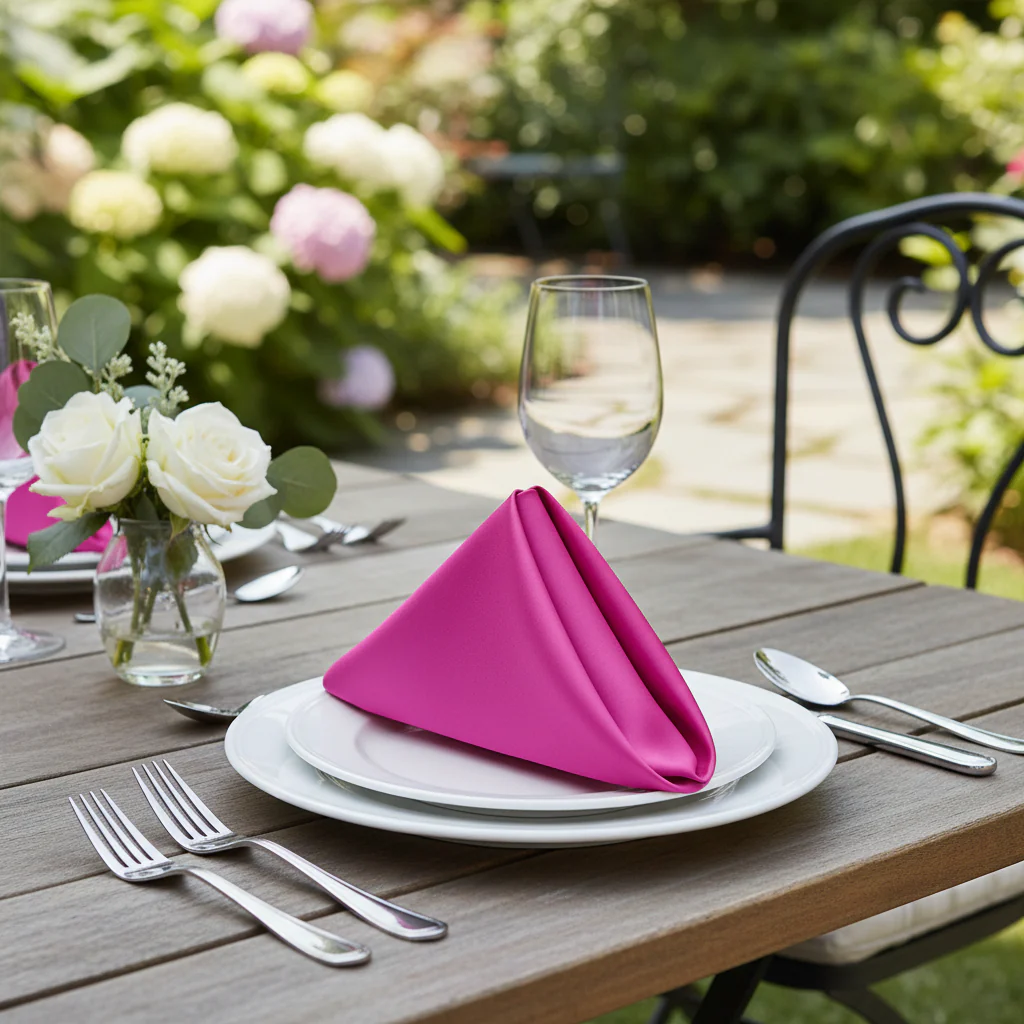 Lamour Satin Napkin 20"x20" - Fuchsia - Image 2