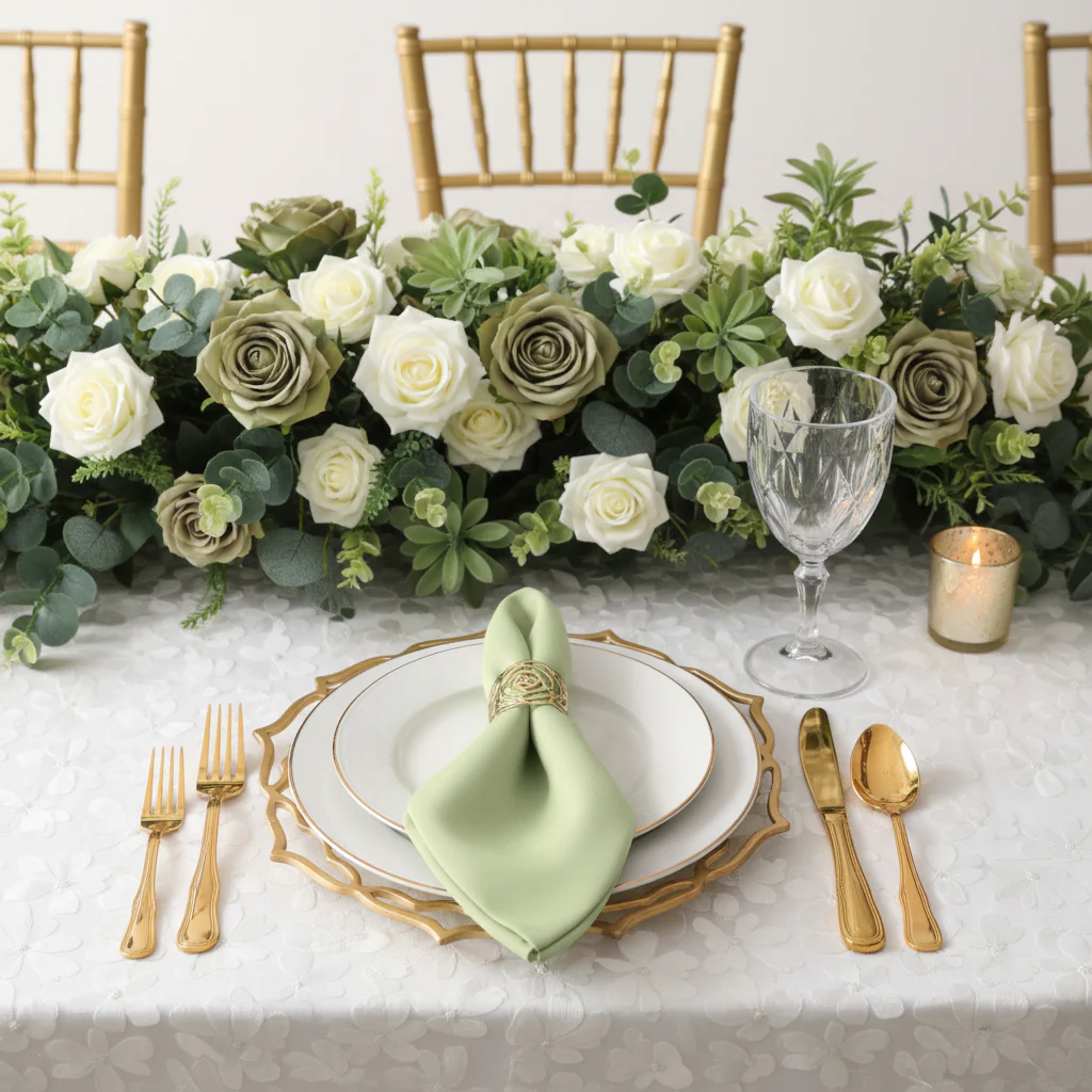 Lamour Satin Napkin 20"x20" - Sage Green - Image 4