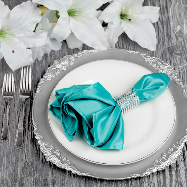 Lamour Satin Napkin 20"x20" - Turquoise - Image 2