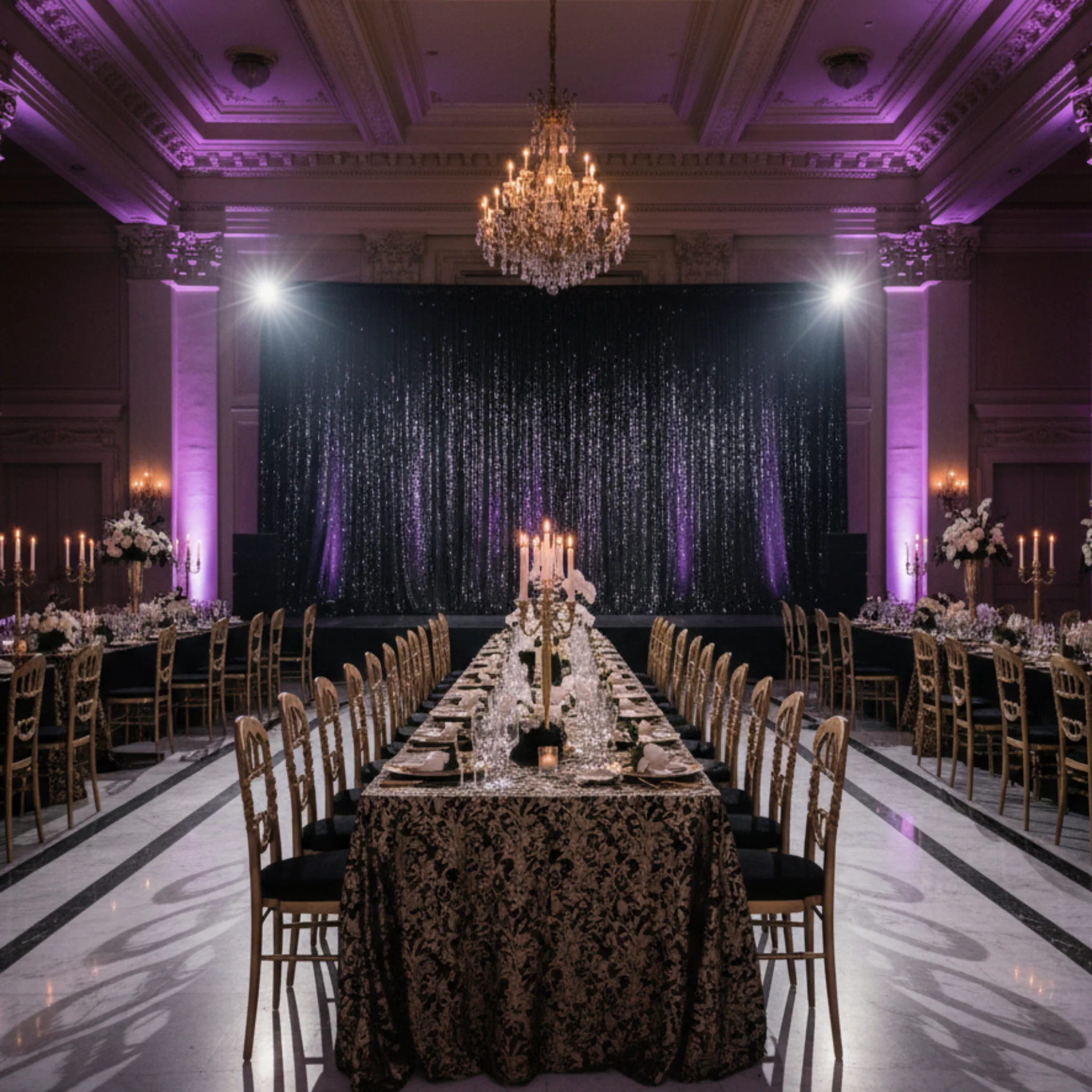 Large Payette Sequin 10ft H x 52" W Drape/Backdrop panel - Black - Image 4