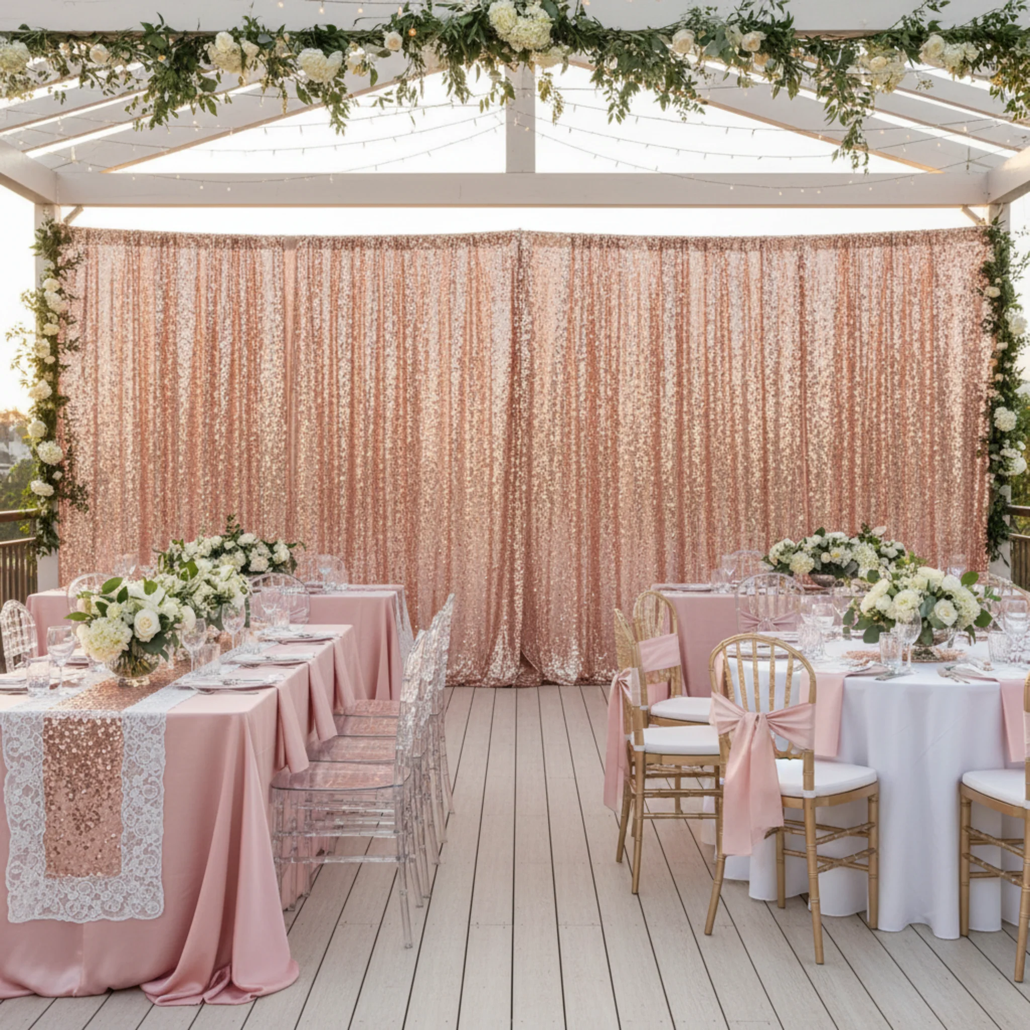 Large Payette Sequin 10ft H x 52" W Drape/Backdrop panel - Blush/Rose Gold - Image 3