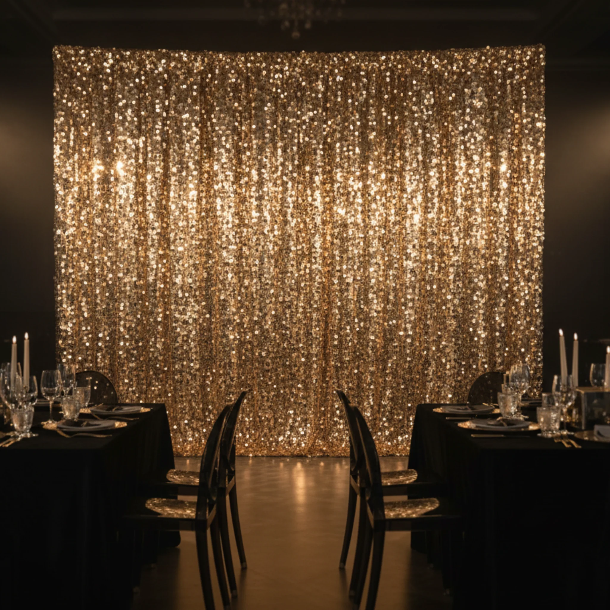 Large Payette Sequin 10ft H x 52" W Drape/Backdrop panel - Champagne - Image 3