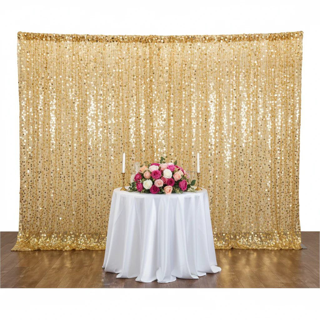 Large Payette Sequin 10ft H x 52" W Drape/Backdrop panel - Gold - Image 5