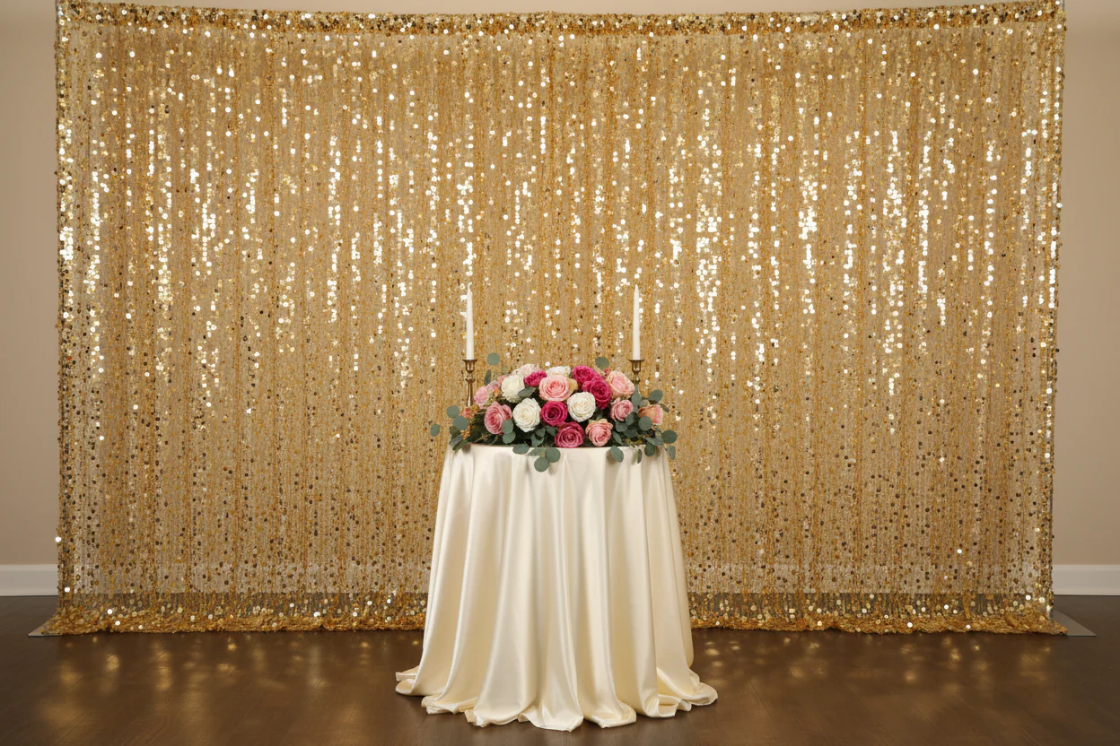 Large Payette Sequin 10ft H x 52" W Drape/Backdrop panel - Gold - Image 6