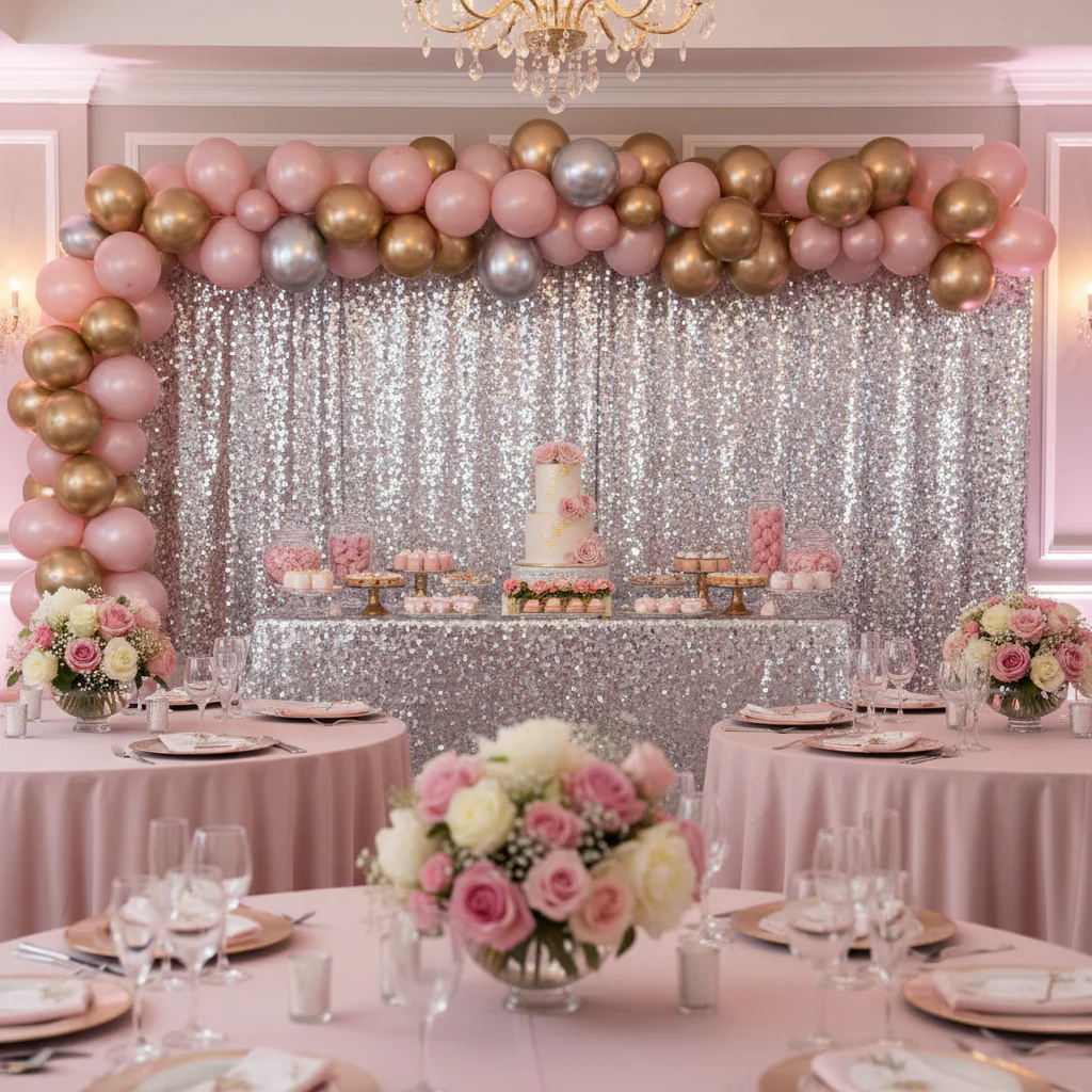 Large Payette Sequin 10ft H x 52" W Drape/Backdrop panel - Silver - Image 2