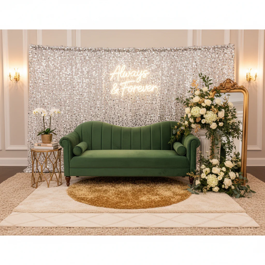Large Payette Sequin 10ft H x 52" W Drape/Backdrop panel - Silver - Image 3