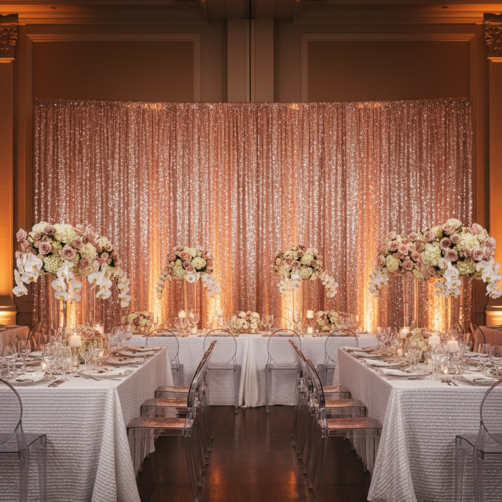 Large Payette Sequin 12ft H x 52" W Drape/Backdrop panel - Blush/Rose Gold - Image 3