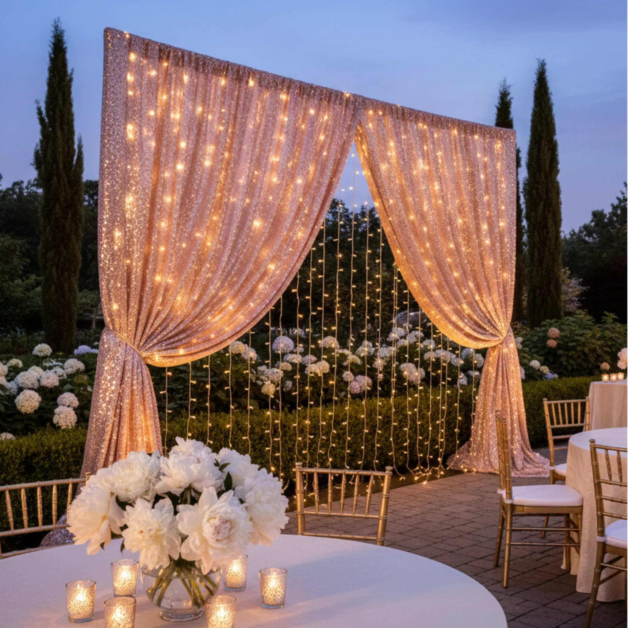 Large Payette Sequin 12ft H x 52" W Drape/Backdrop panel - Blush/Rose Gold - Image 5
