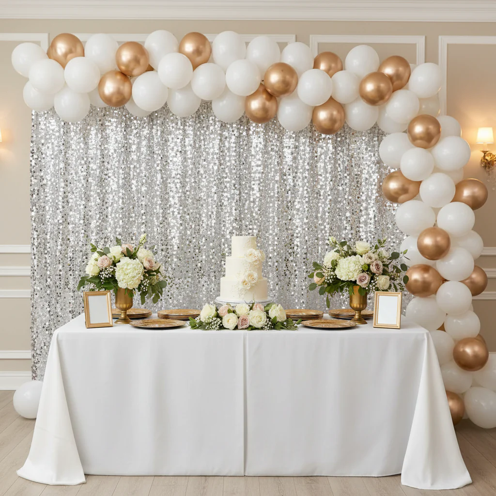 Large Payette Sequin 12ft H x 52" W Drape/Backdrop panel - Silver - Image 4