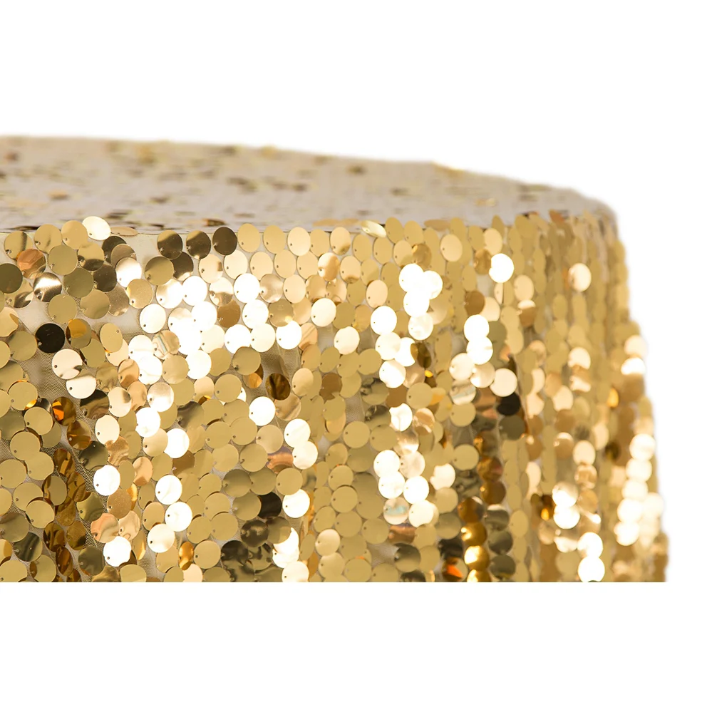Large Payette Sequin 132" Round Tablecloth - Gold - Image 2