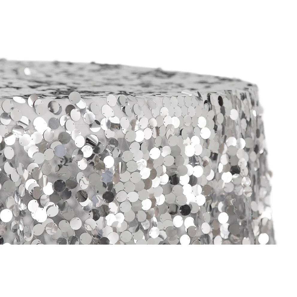 Large Payette Sequin 132" Round Tablecloth - Silver - Image 2