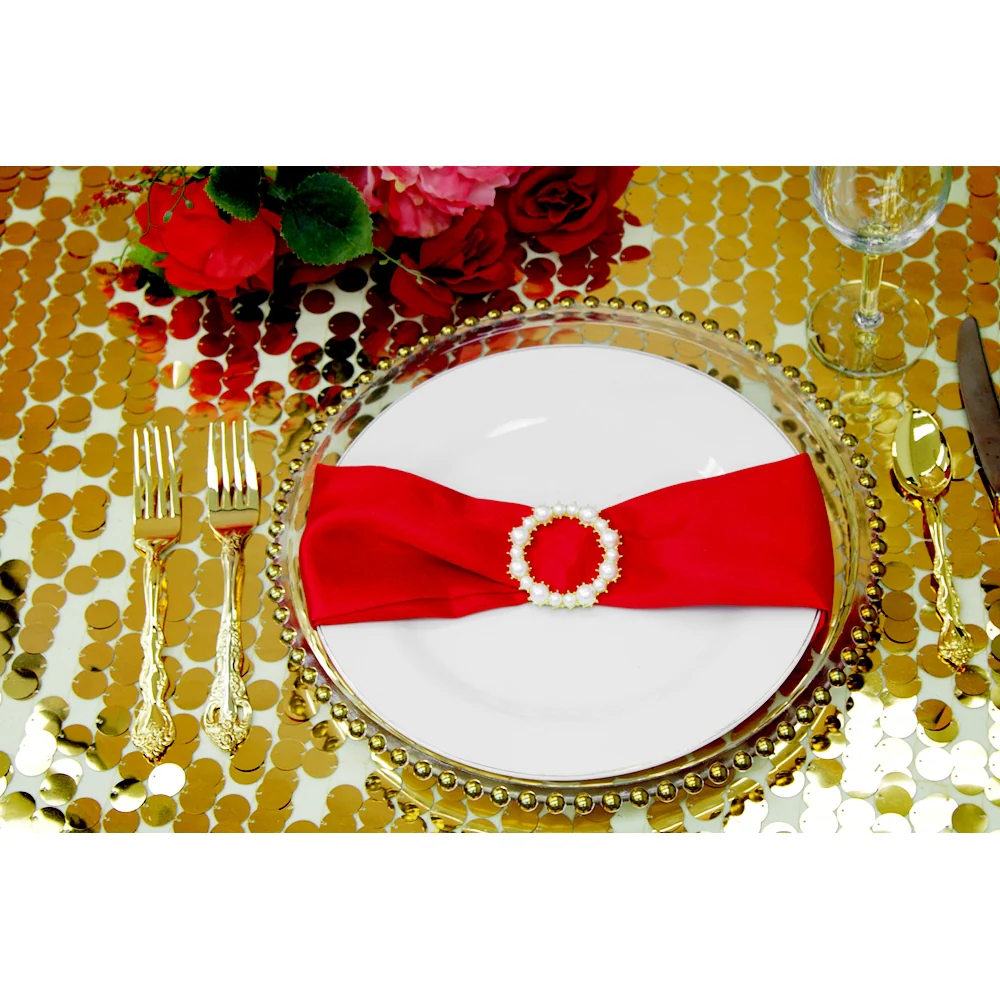 Large Payette Sequin Round 120" Tablecloth - Gold - Image 3