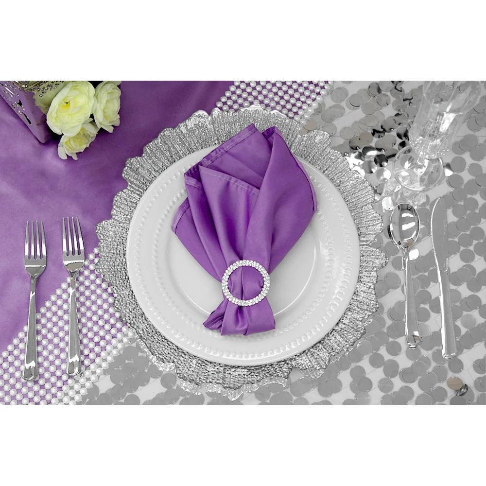 Large Payette Sequin Round 120" Tablecloth - Silver - Image 4