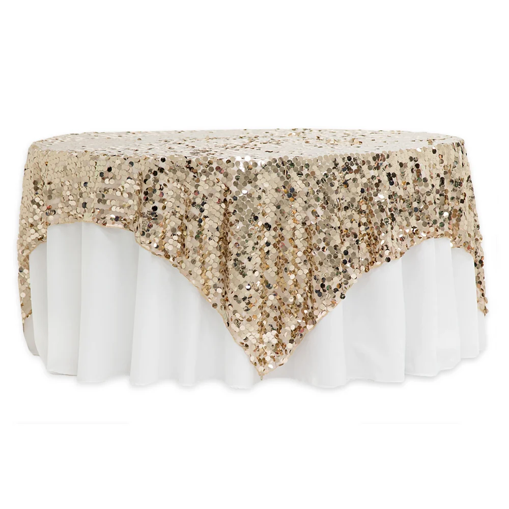 Large Payette Sequin Table Overlay Topper 90"x90" Square - Champagne