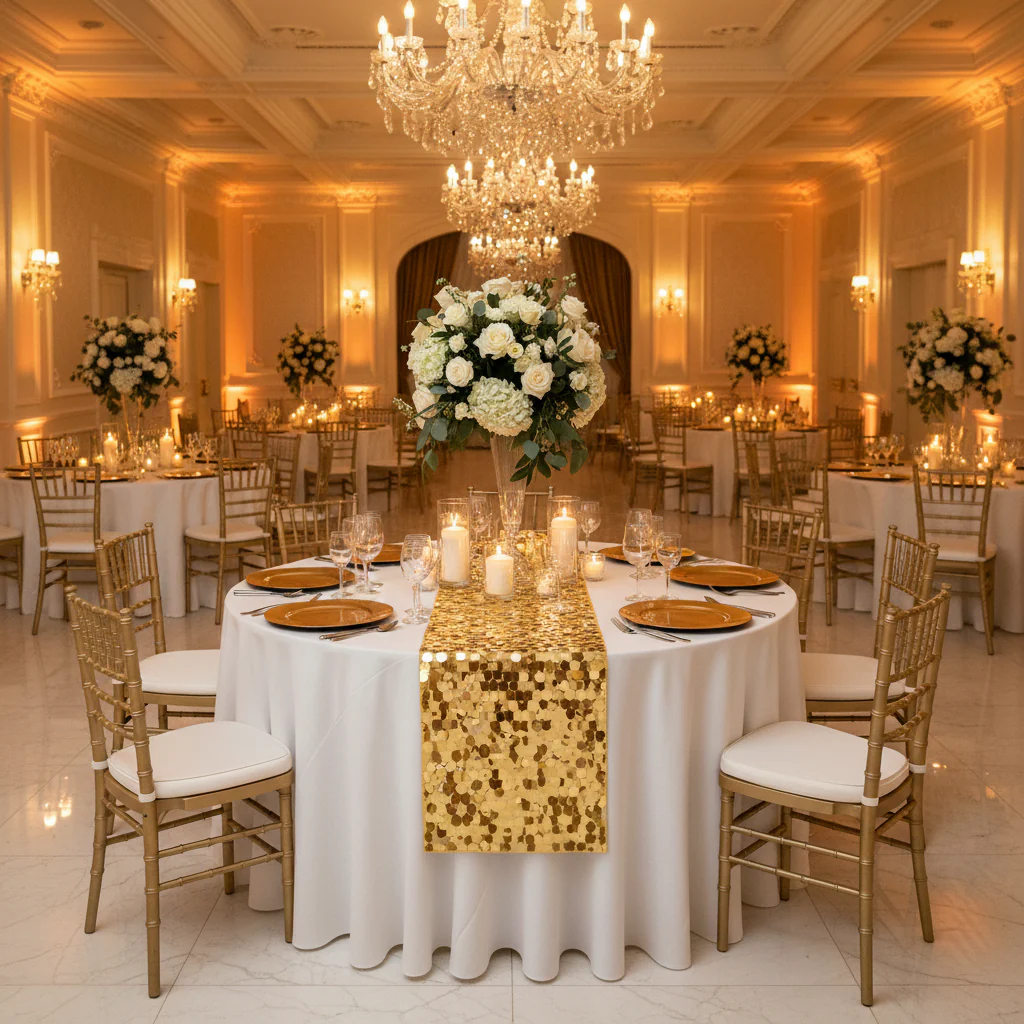 Large Payette Sequin Table Runner - Gold - Image 5