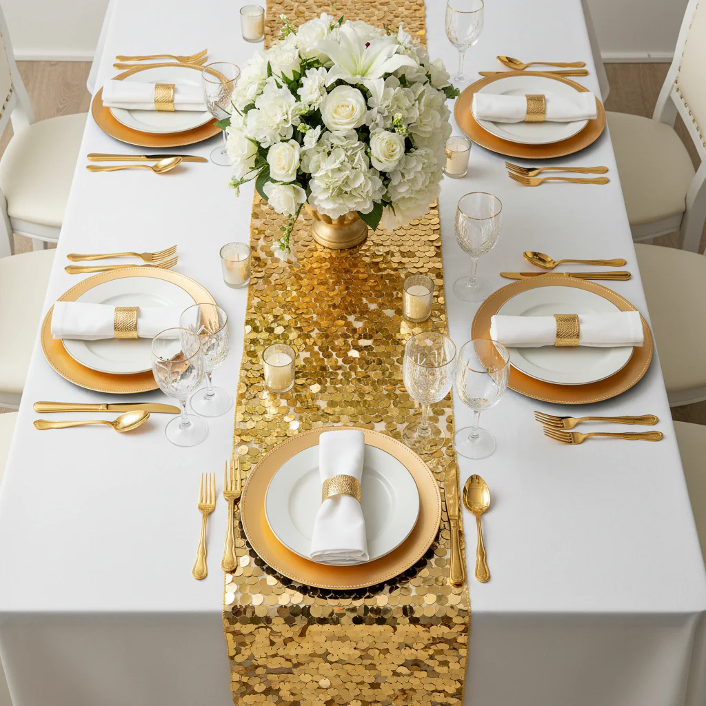 Large Payette Sequin Table Runner - Gold - Image 6