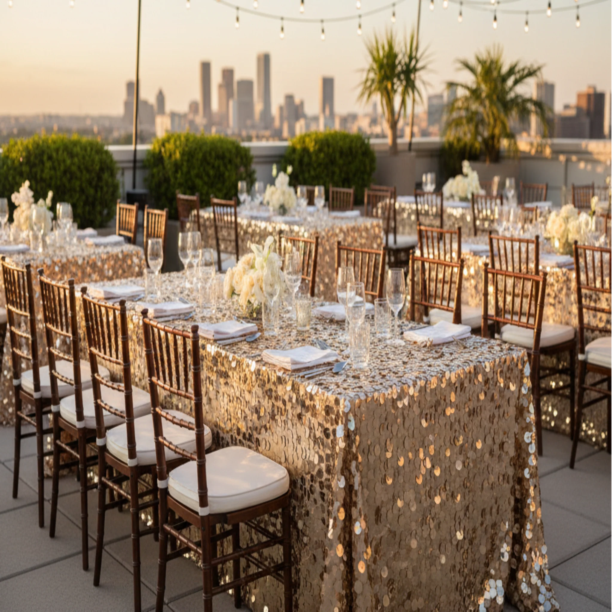 Large Payette Sequin Tablecloth 90"x156" Rectangular - Champagne - Image 5