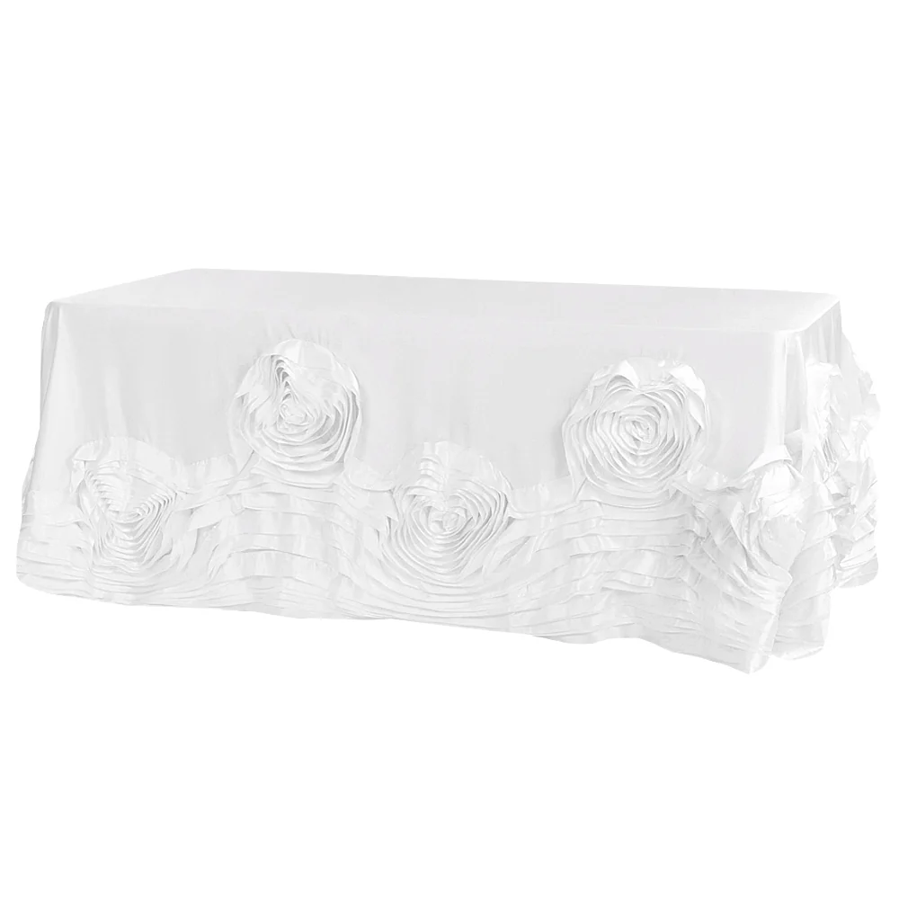 Large Rosette Flower Tablecloth 90"x132" Oblong Rectangular - White - Image 2