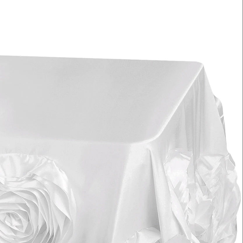 Large Rosette Flower Tablecloth 90"x132" Oblong Rectangular - White - Image 4