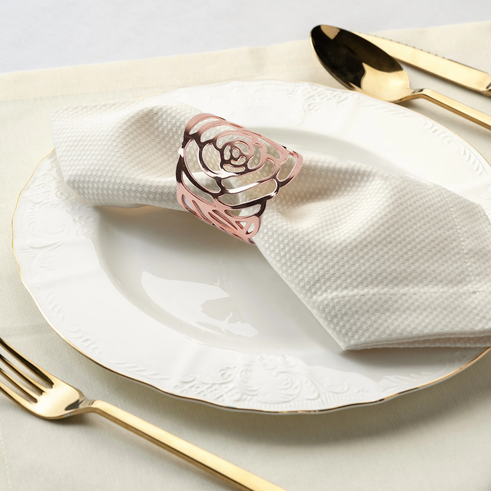10 pc/pk Laser Cut Rose Metal Napkin Ring - Blush/Rose Gold
