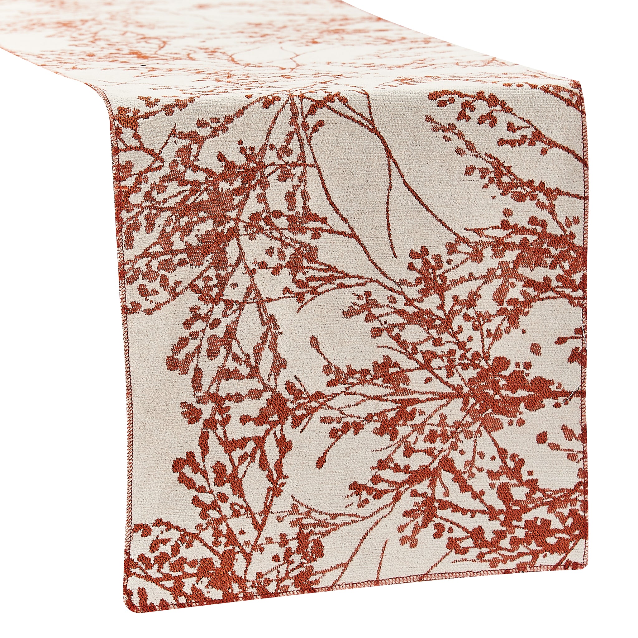 Leaf Branch Reversible Jacquard Table Runner - Rust