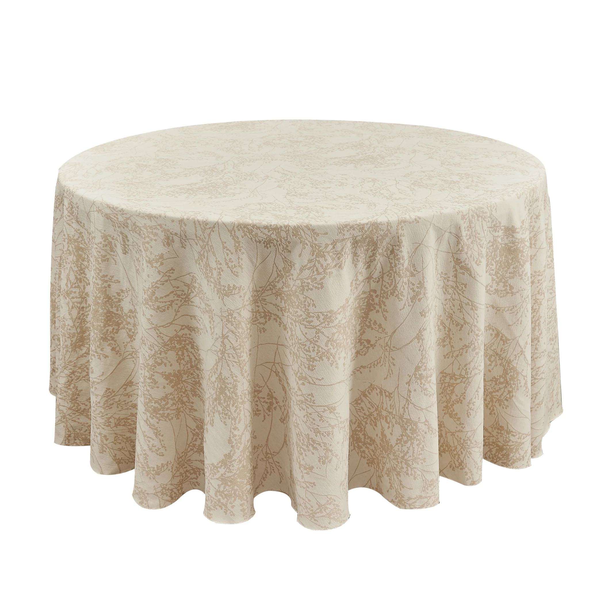Leaf Branch Reversible Jacquard Tablecloth 132" Round  - Champagne - Image 3