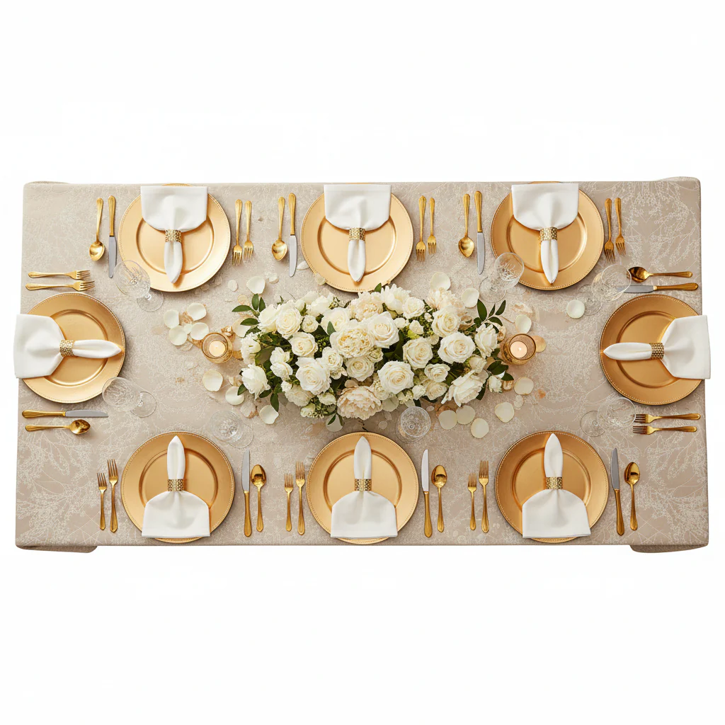 Leaf Branch Reversible Jacquard Tablecloth 90"x132" Rectangle  - Champagne - Image 9