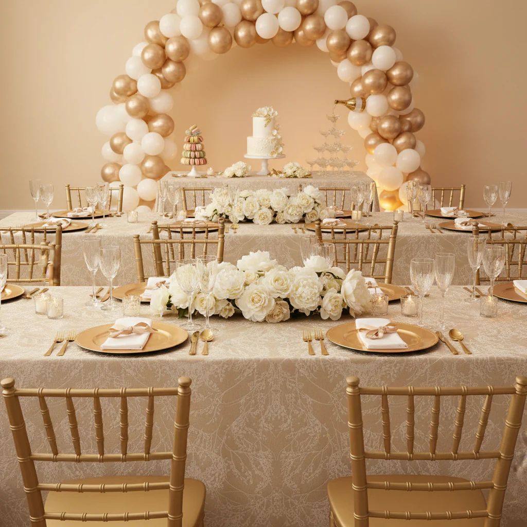 Leaf Branch Reversible Jacquard Tablecloth 90"x156" Rectangle  - Champagne - Image 8