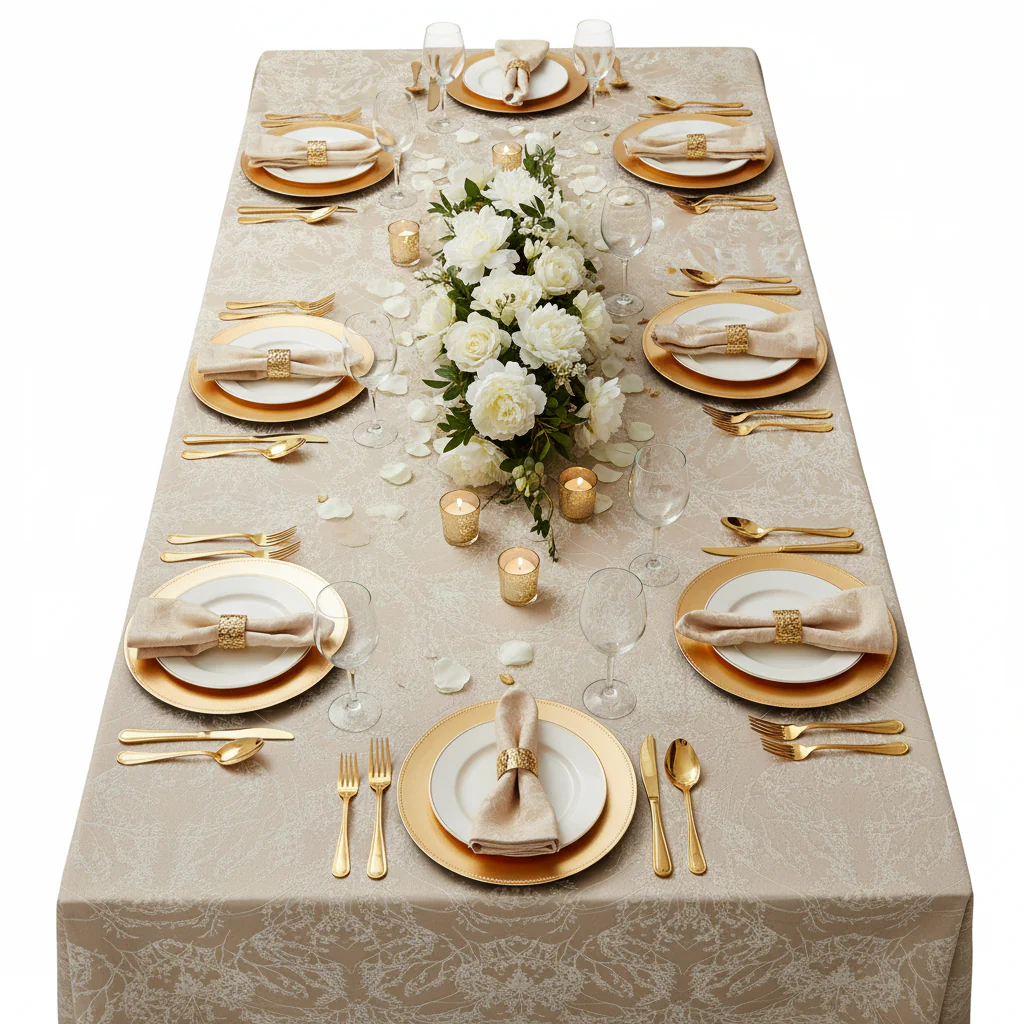 Leaf Branch Reversible Jacquard Tablecloth 90"x156" Rectangle  - Champagne - Image 9
