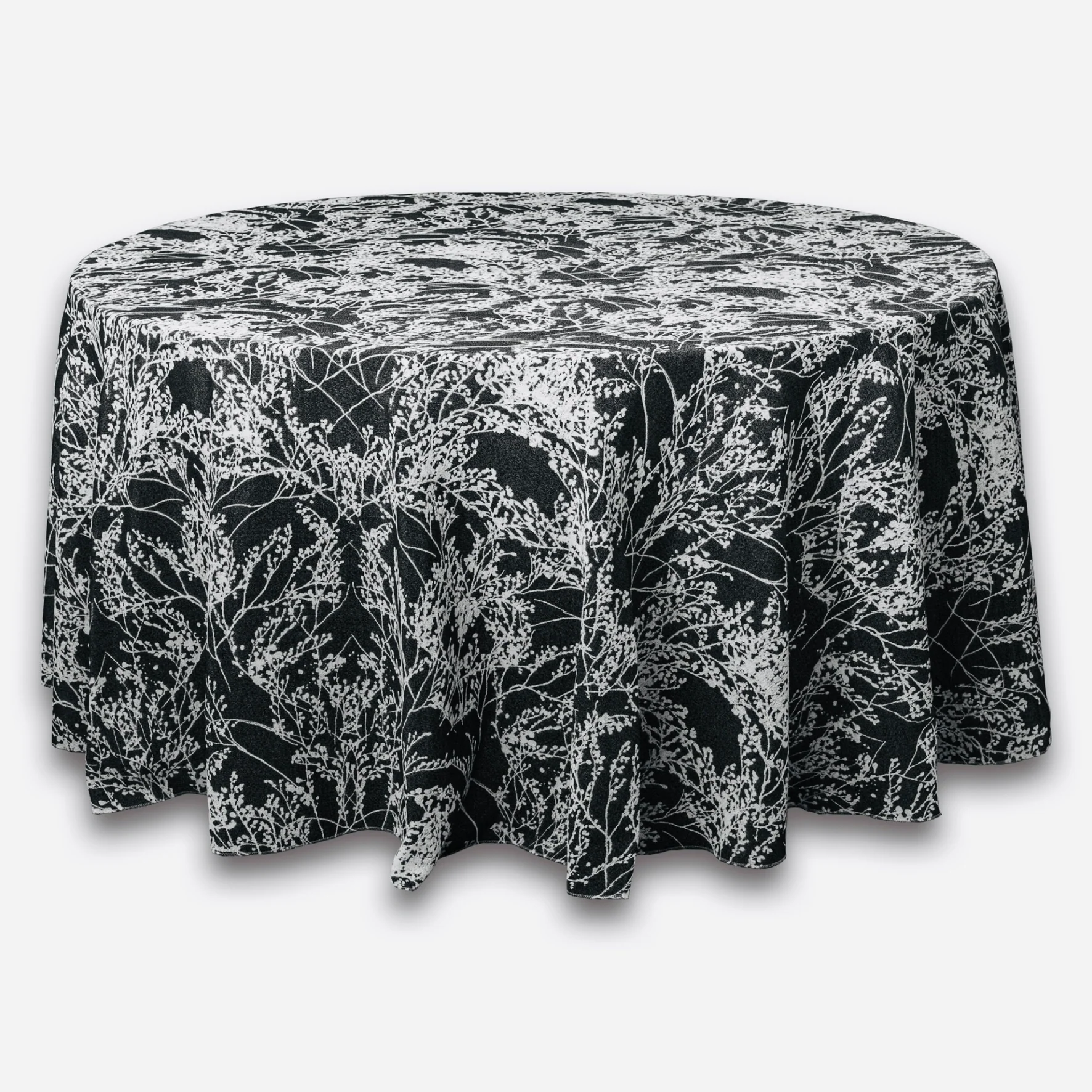 Leaf Branch Reversible Jacquard Tablecloth 120" Round  - Black - Image 2