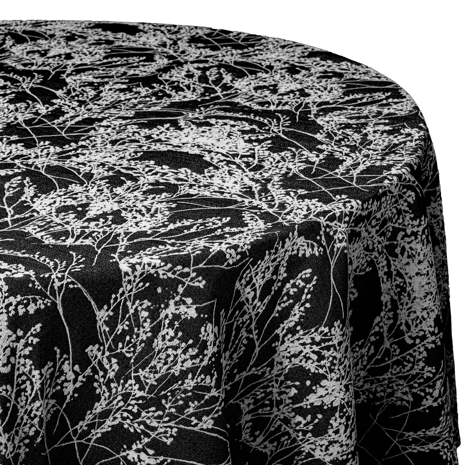 Leaf Branch Reversible Jacquard Tablecloth 120" Round  - Black - Image 5
