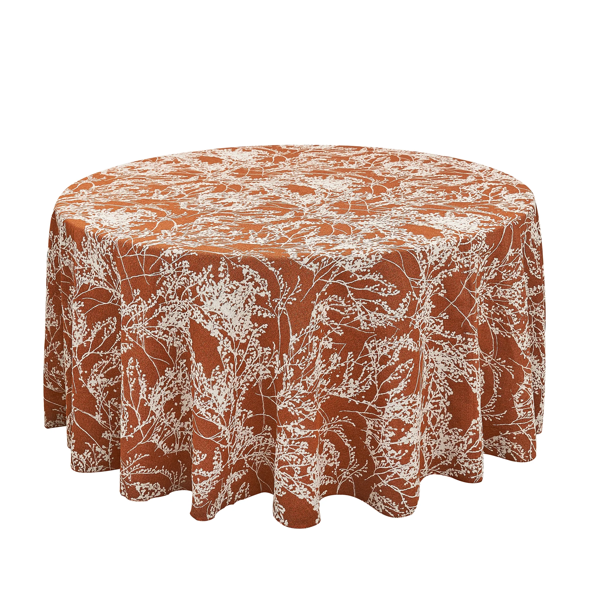 Leaf Branch Reversible Jacquard Tablecloth 120" Round - Rust