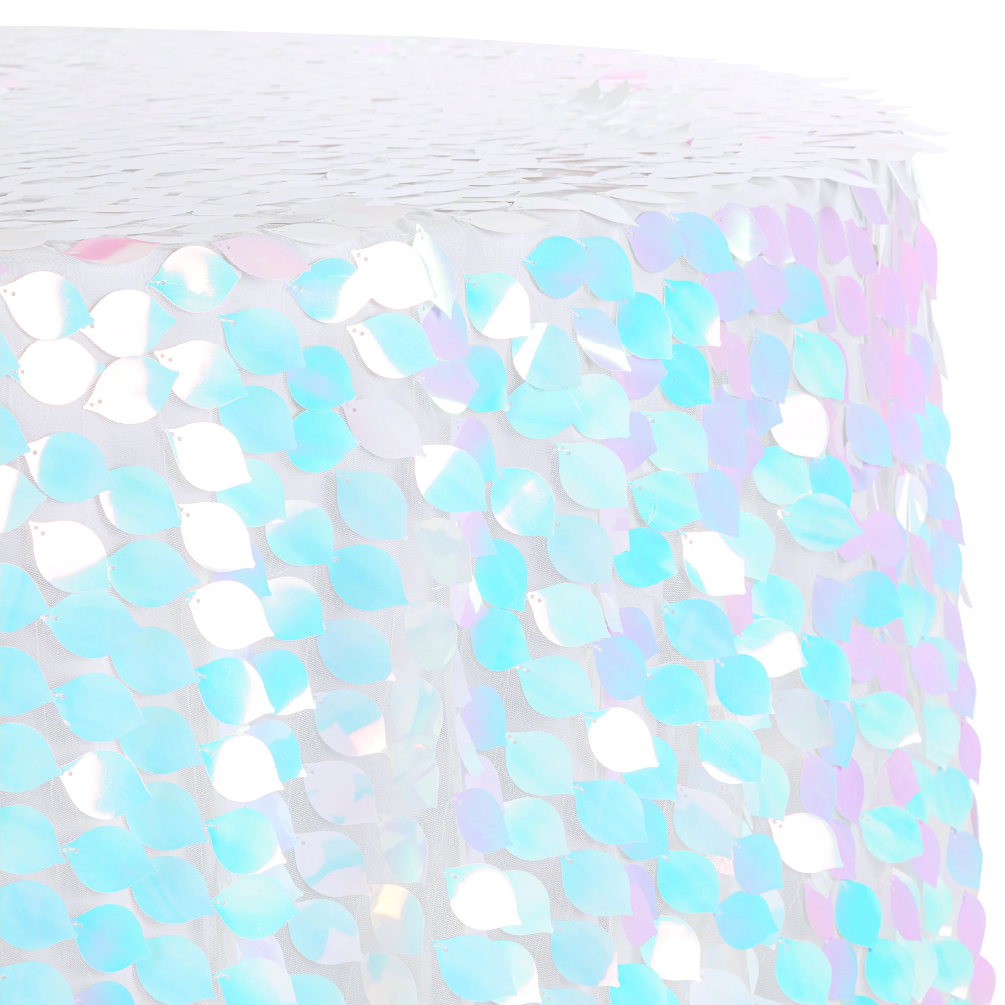 Leaf Payette Sequin Round 120" Tablecloth - Iridescent White - Image 2