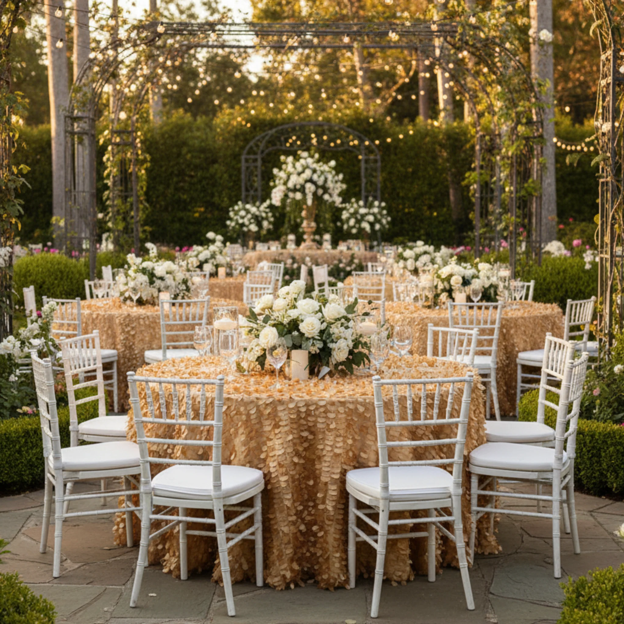 Leaf Petal Taffeta Round 120" Tablecloth - Gold - Image 3