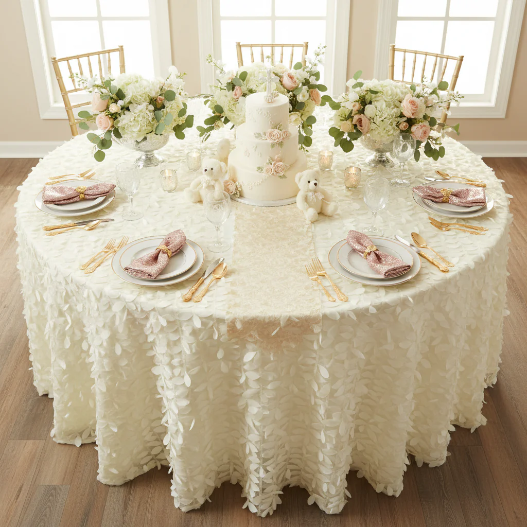 Leaf Petal Taffeta Round 120" Tablecloth - Ivory - Image 2