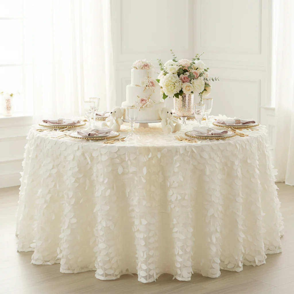 Leaf Petal Taffeta Round 120" Tablecloth - Ivory - Image 3