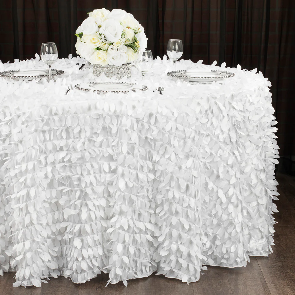 Leaf Petal Taffeta Round 120" Tablecloth - White - Image 2