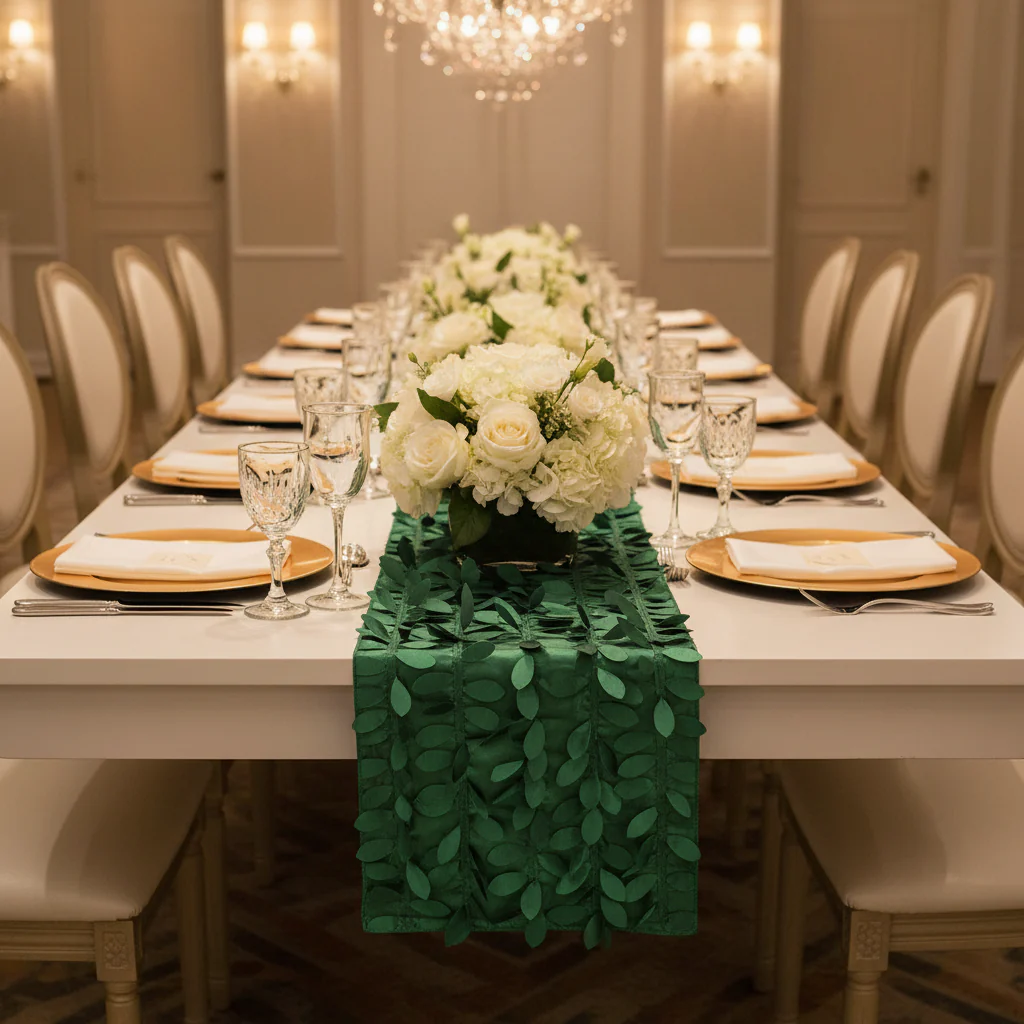 Leaf Petal Taffeta Table Runner - Emerald Green - Image 3