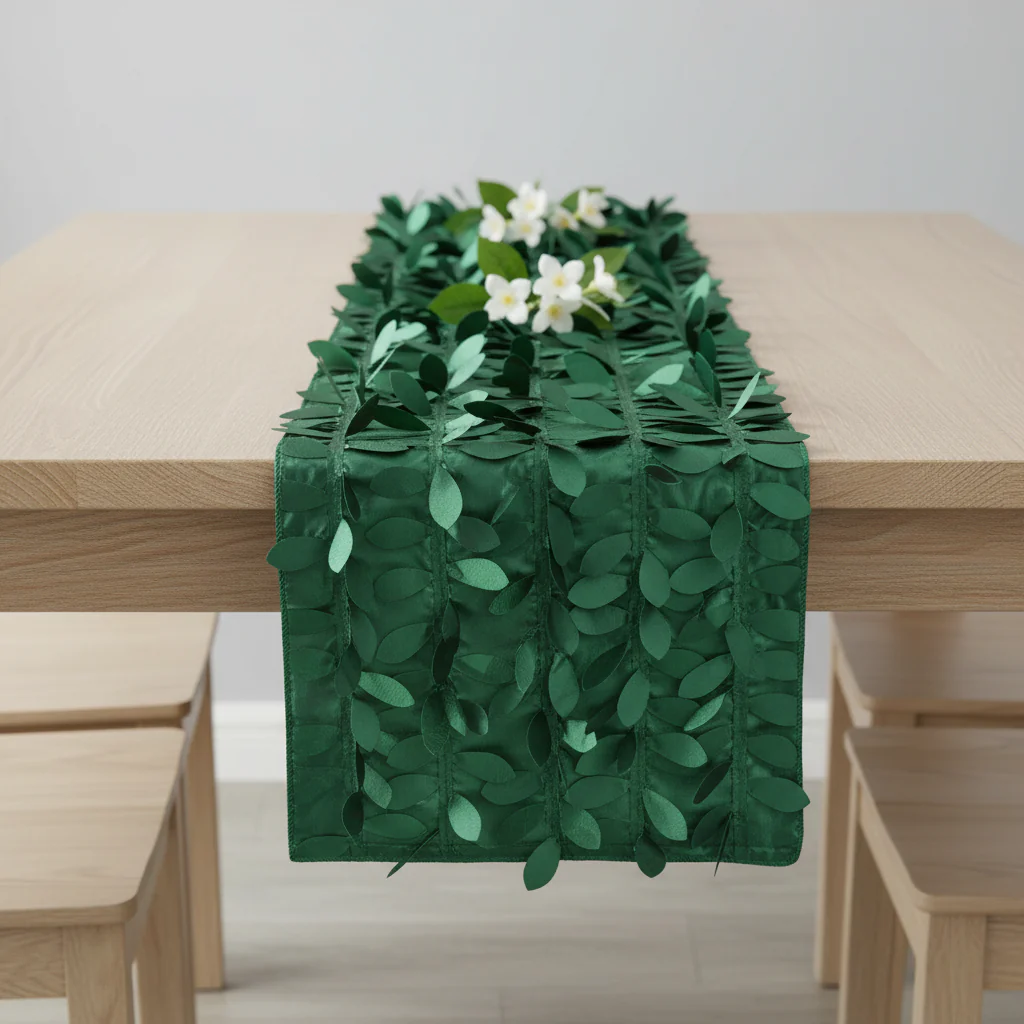 Leaf Petal Taffeta Table Runner - Emerald Green - Image 4