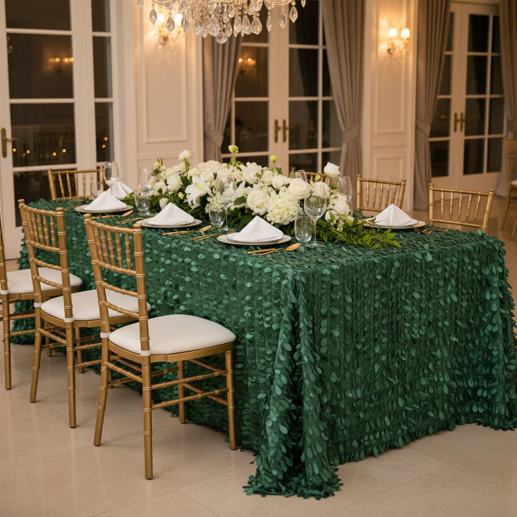 Leaf Petal Taffeta Tablecloth 90"x132" Rectangular - Emerald Green - Image 2