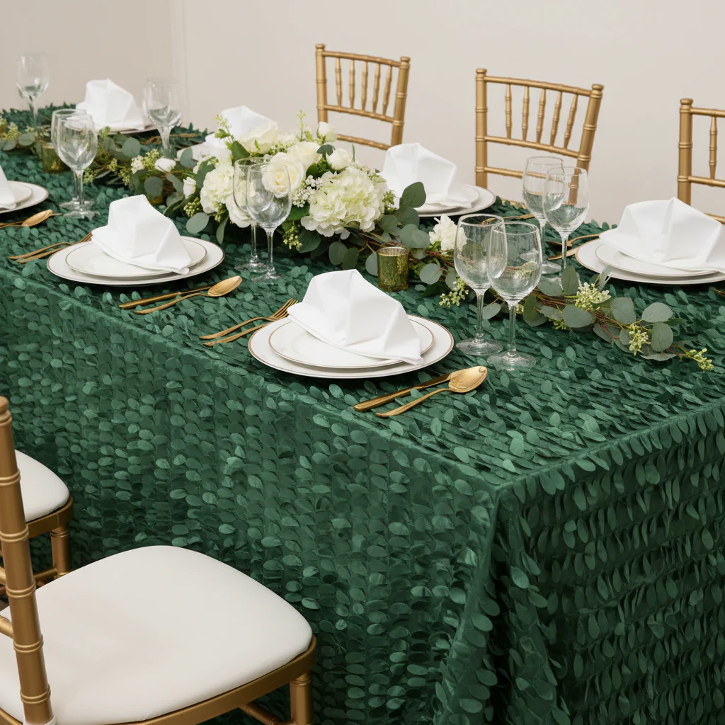 Leaf Petal Taffeta Tablecloth 90"x132" Rectangular - Emerald Green - Image 3