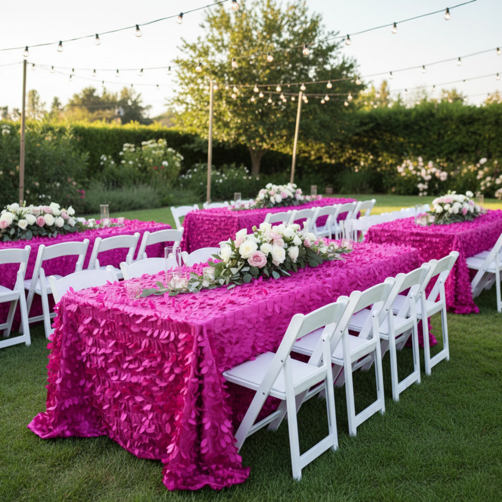 Leaf Petal Taffeta Tablecloth 90"x132" Rectangular - Fuchsia - Image 2