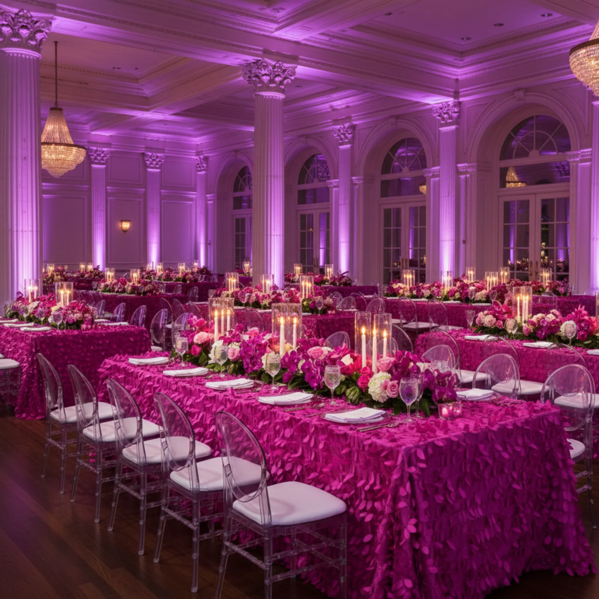 Leaf Petal Taffeta Tablecloth 90"x132" Rectangular - Fuchsia - Image 4