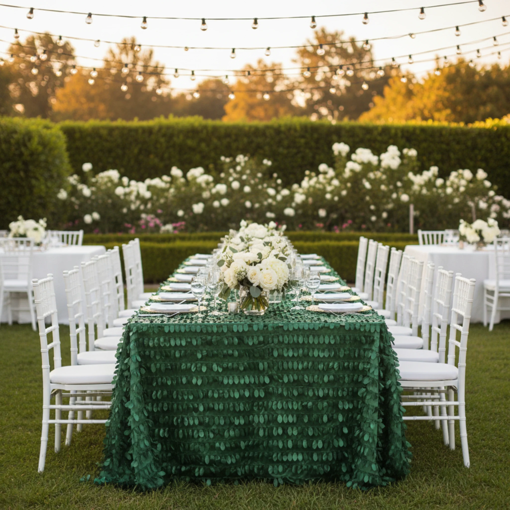 Leaf Petal Taffeta Tablecloth 90"x156" Rectangular - Emerald Green - Image 3