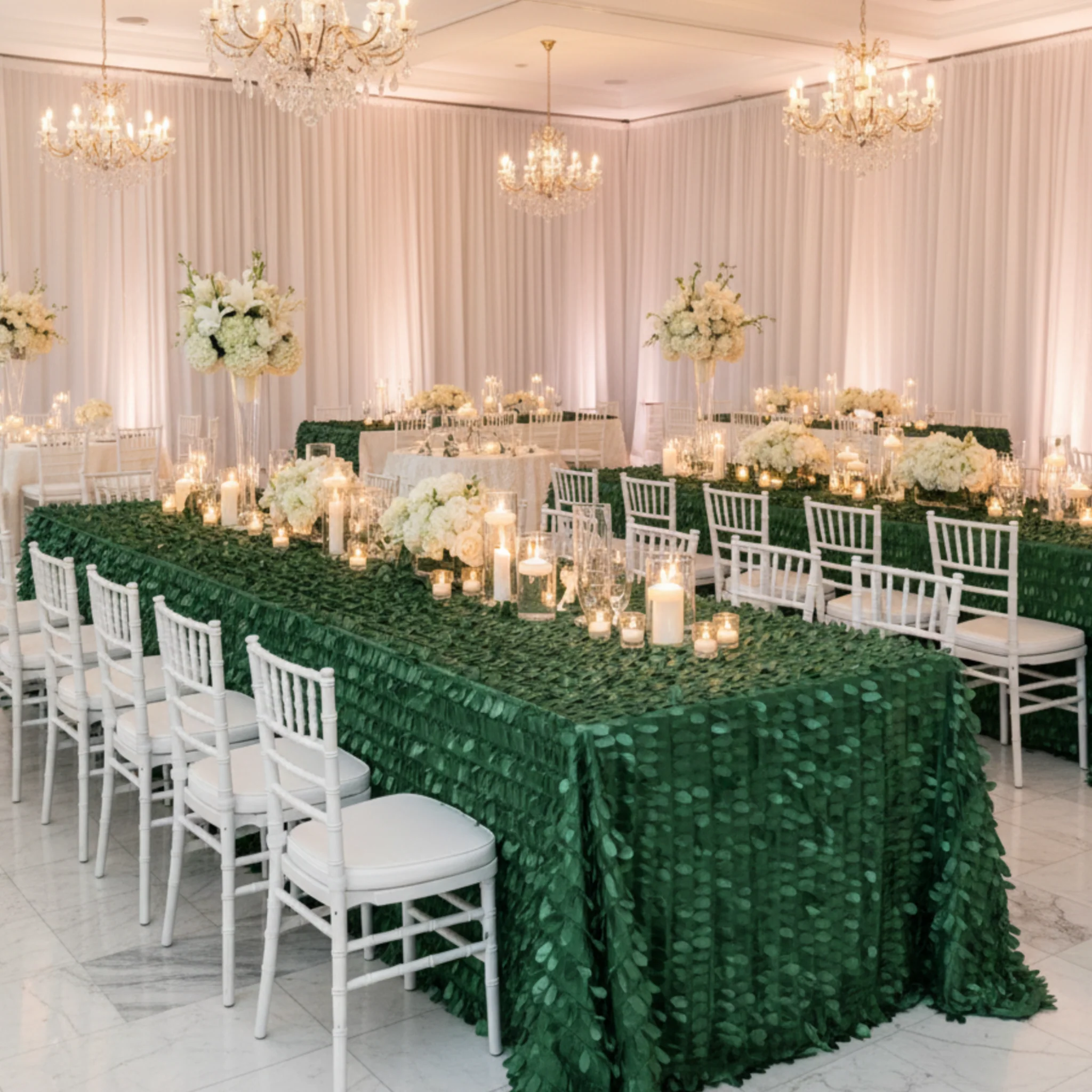 Leaf Petal Taffeta Tablecloth 90"x156" Rectangular - Emerald Green - Image 4