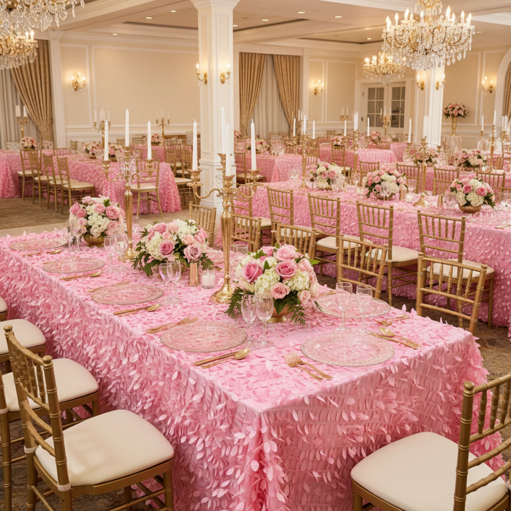 Leaf Petal Taffeta Tablecloth 90"x156" Rectangular - Pink - Image 2