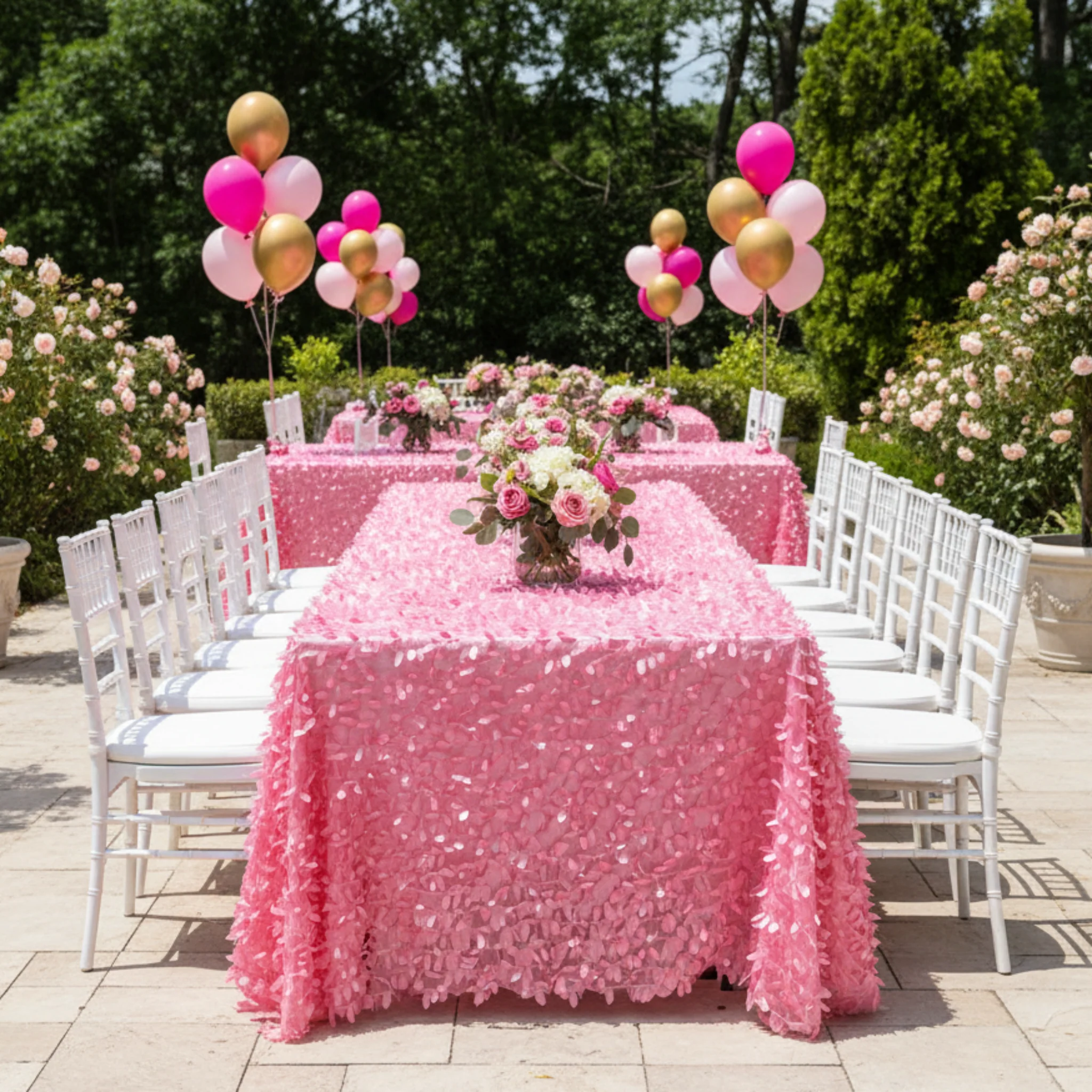 Leaf Petal Taffeta Tablecloth 90"x156" Rectangular - Pink - Image 3